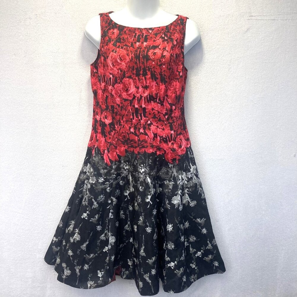 Julian Taylor Fit & Flare A-Line Dress Womens 6 Red Black Floral‎ Sleeveless